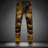 2016 high-end European and American Locomotive stunning golden coat Slim knee folds jeans