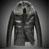 Sheep leather motorcycle real leather men down jacket fox fur collar short Slim plus size leather jacket male warm parkas MZ1150