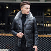 Sheep leather motorcycle real leather men down jacket fox fur collar short Slim plus size leather jacket male warm parkas MZ1150