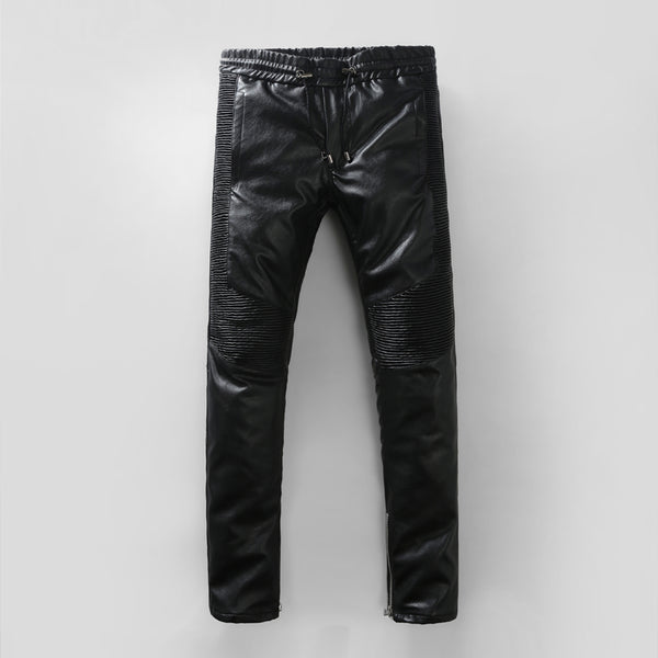 Free shipping Men's Italy Fashion Runway PU leather Slim Biker Pant Jeans Size28-38