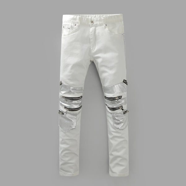 Pure white jeans men's luxury high quality zipper designer vogue of new fund of 2016 men's cultivate one's morality pants