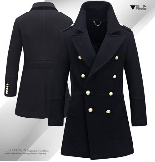 Winter Coat Men Wool Cotton Double Breasted Long Designer Jacket Thicken Mens Peacoat Size M-3XL A0837
