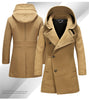 2017 New Winter Thicken Warm Wool Men's Coat With Hoodes Long Designer Office Business Jacket Army Green Khaki, Blue 8801
