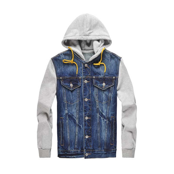 NEW Denim Jacket Men hooded sportswear Outdoors Casual fashion Jeans Jackets Hoodies Cowboy Mens Jacket and Coat Plus Size M/5XL
