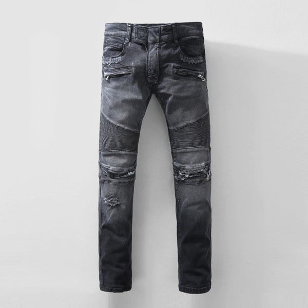 Men's Fashion Runway Ribbed Biker Slim Stratch Distressed Washed Jeans Size 28-38