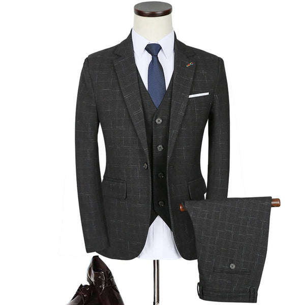 Black Plaid Herringbone Retro Gentleman Style Custom Made Men's Suits Tailor Suit Blazer Suits For Men 3 Piece Jacket+Pants+Vest