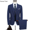 (Jacket+Pant+Vest) Solid Color Blue Slim Fit Dress Man Business Suit Latest Coat Pant Designs Wedding Suits For Men DHL Free