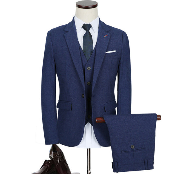 Jacket+Pant+Vest) Solid Color Blue Slim Fit Dress Man Business Suit L | menz-luxury Jacket+Pant+Vest) Solid Color Blue Slim Fit Dress Man Business Suit L | menz-luxury
