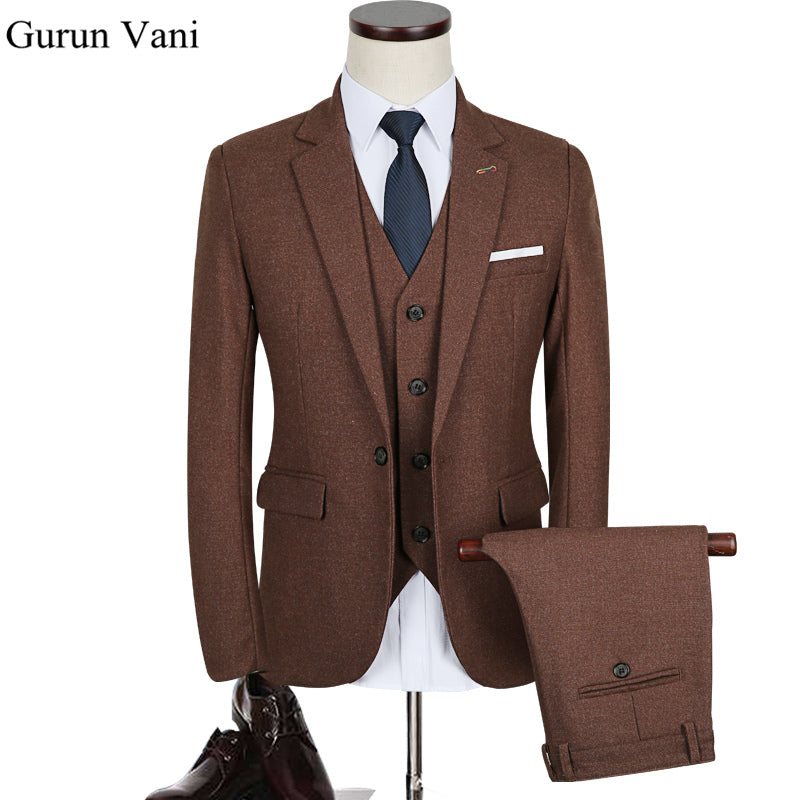 Jacket+Pant+Vest) Solid Color Brown Slim Fit Dress Man Business Suit | menz-luxury Jacket+Pant+Vest) Solid Color Brown Slim Fit Dress Man Business Suit | menz-luxury