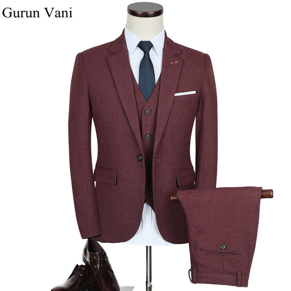 (Jacket+Pant+Vest) Solid Color Red Slim Fit Dress Man Business Suit Latest Coat Pant Designs Wedding Suits For Men DHL Free