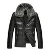 Fur Collar Men PU Leather Coats Warm Snow Winter Motorcycle Slim Zipper Men Jacket E0710-003