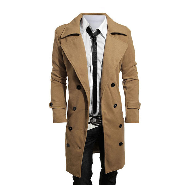 mens dress coats winter 2017 Trench Coat Men Lapel Neck Long Sleeve Wool Winter Autumn Men Cas