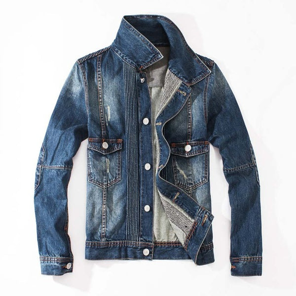 men denim jacket brand clothing 100%cotton casual mens jean jacket dark blue solid coat male Autumn Spring